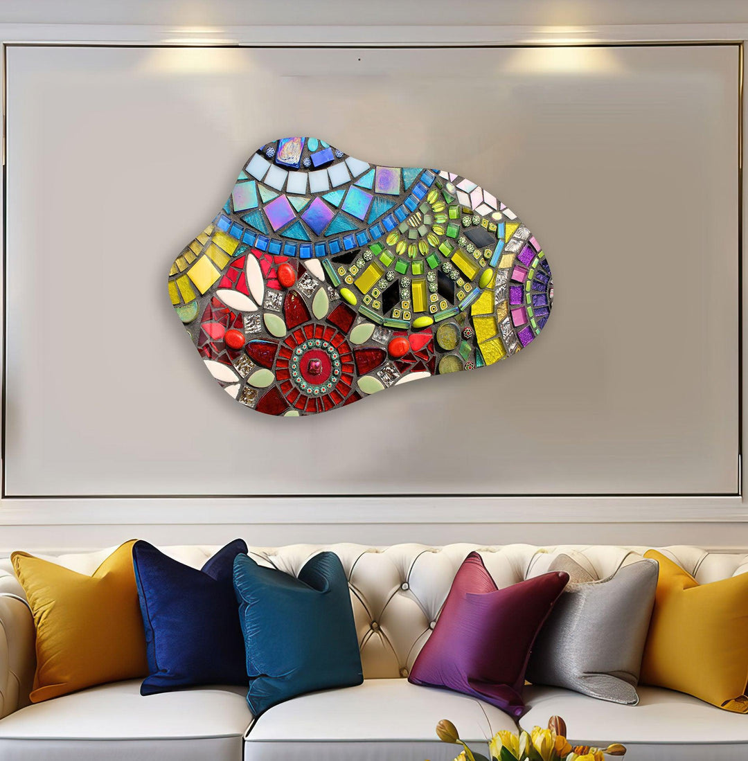 Stylish Red Mosaic Glass Wall Art, stained glass wall art, stained glass wall decor
