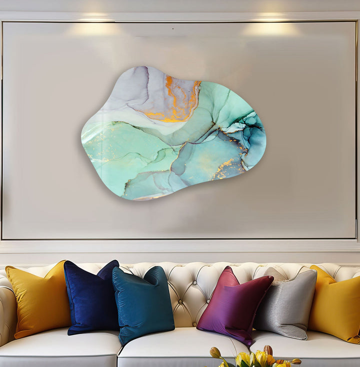 Stylish Turquoise Watercolor Glass Wall Art, print on glass, glass printed photos

