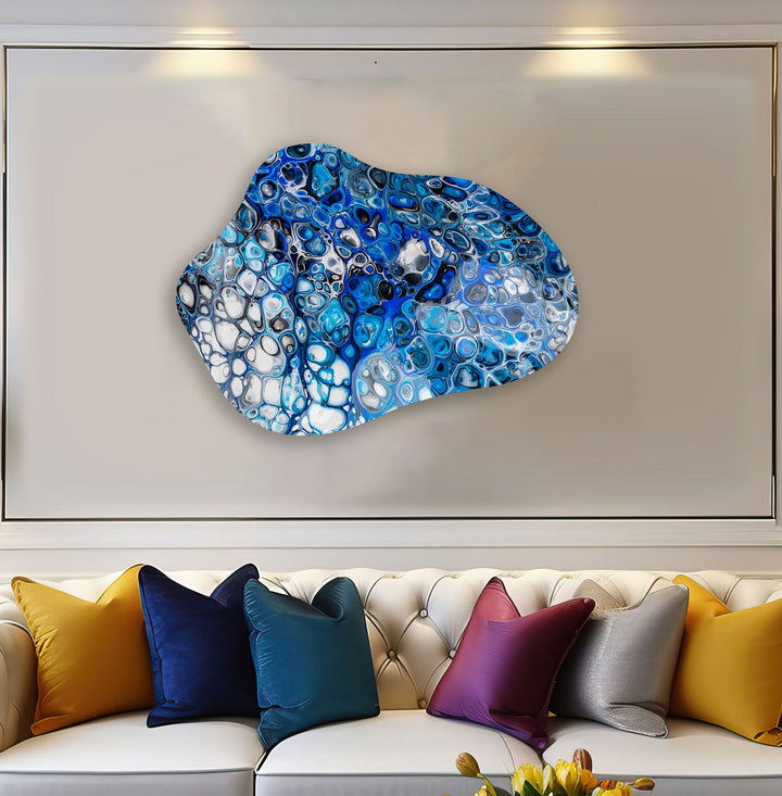 Abstract Blue Watercolor Irregular Glass Wall Art, glass photo prints, glass picture prints
