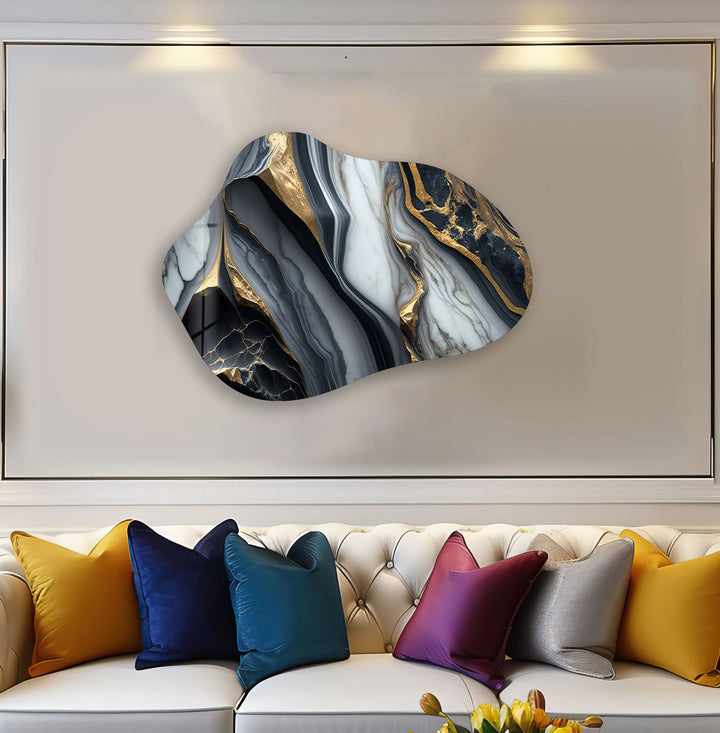 Gray & Gold Marble Irregular Glass Wall Art, glass photo prints, glass picture prints
