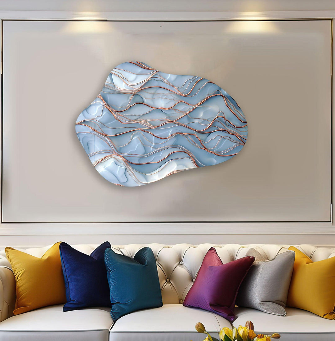 Abstract Blue Waves Irregular Glass Wall Art, print picture on glass, Tempered Glass Wall Art

