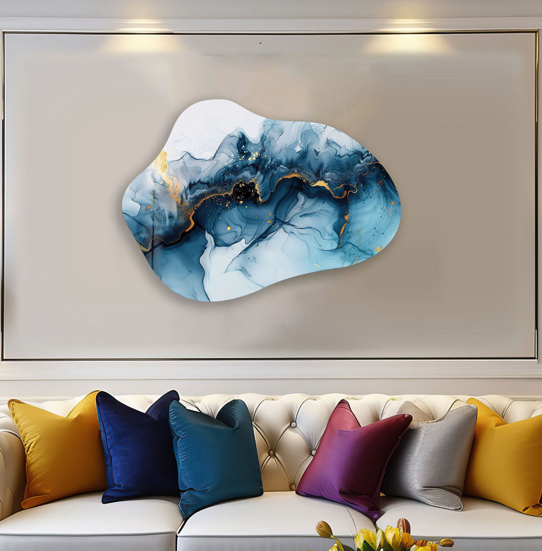 Abstract Blue Alcohol Ink Irregular Glass Wall Art, print picture on glass, Tempered Glass Wall Art
