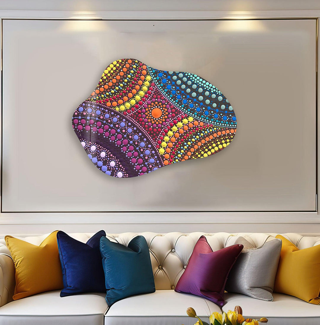 Colorful Mosaic Pattern Irregular Glass Wall Art, large glass photo prints, glass wall photos
