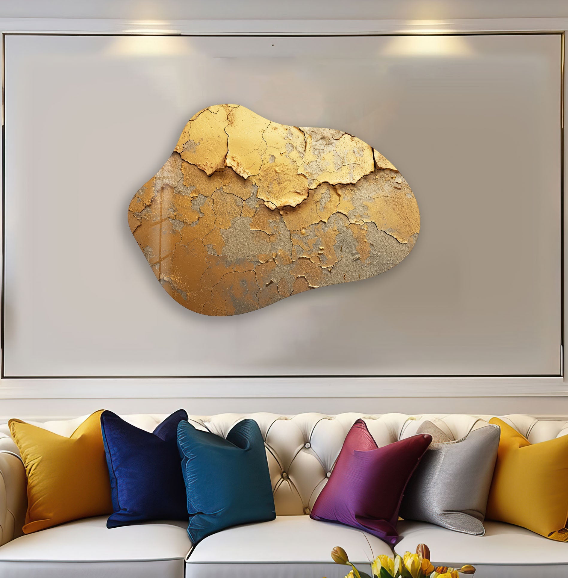 Elegant Gold Decorative Glass Wall Art, print picture on glass, Tempered Glass Wall Art
