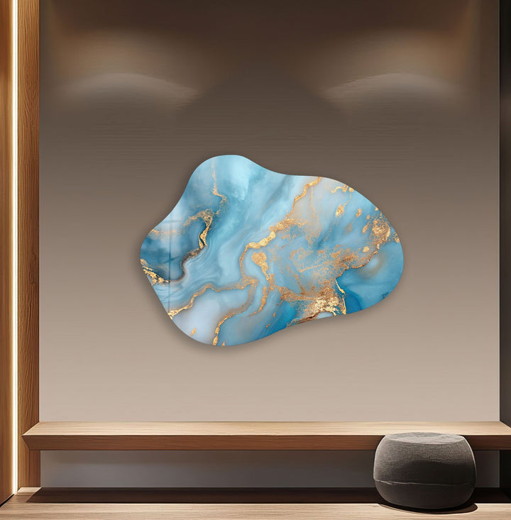 Stylish Blue Marble Irregular Glass Wall Art, custom glass photo prints, large glass prints
