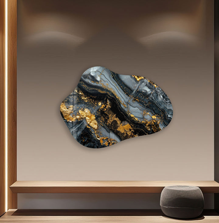 Gold & Gray Marble Irregular Glass Wall Art, Glass Printing Wall Art, Print photos on glass
