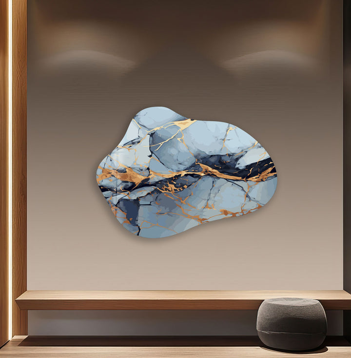 Blue & Gold Marble Irregular Glass Wall Art, glass image printing, glass prints from photos
