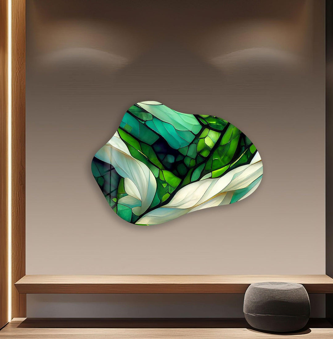 Stylish Green Stained Glass Wall Art, print on glass, glass printed photos

