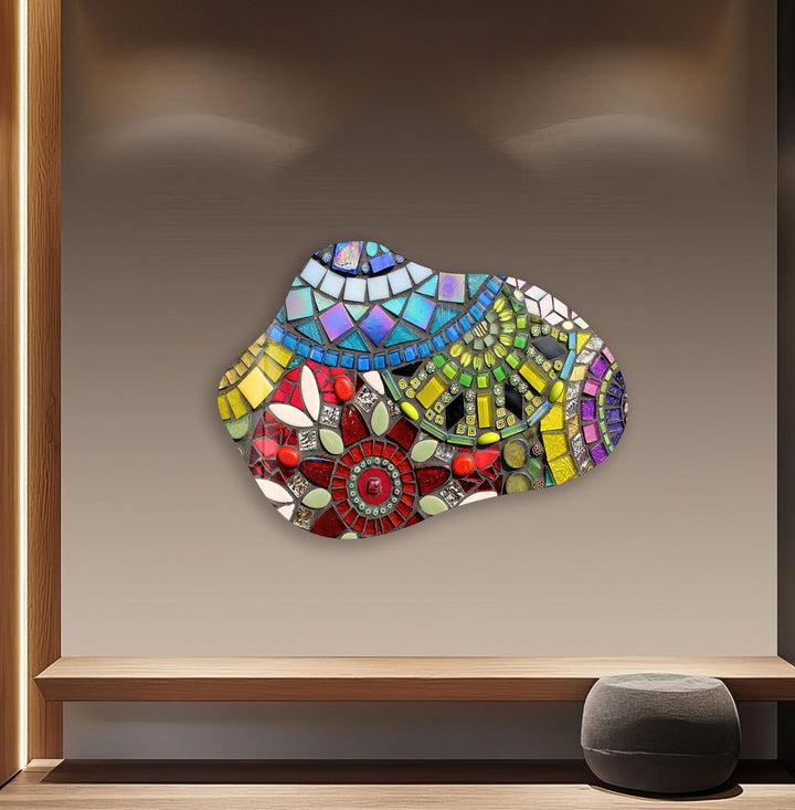 Stylish Red Mosaic Glass Wall Art, print picture on glass, Tempered Glass Wall Art
