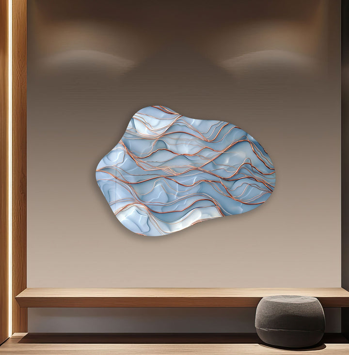 Abstract Blue Waves Irregular Glass Wall Art, glass image printing, glass prints from photos
