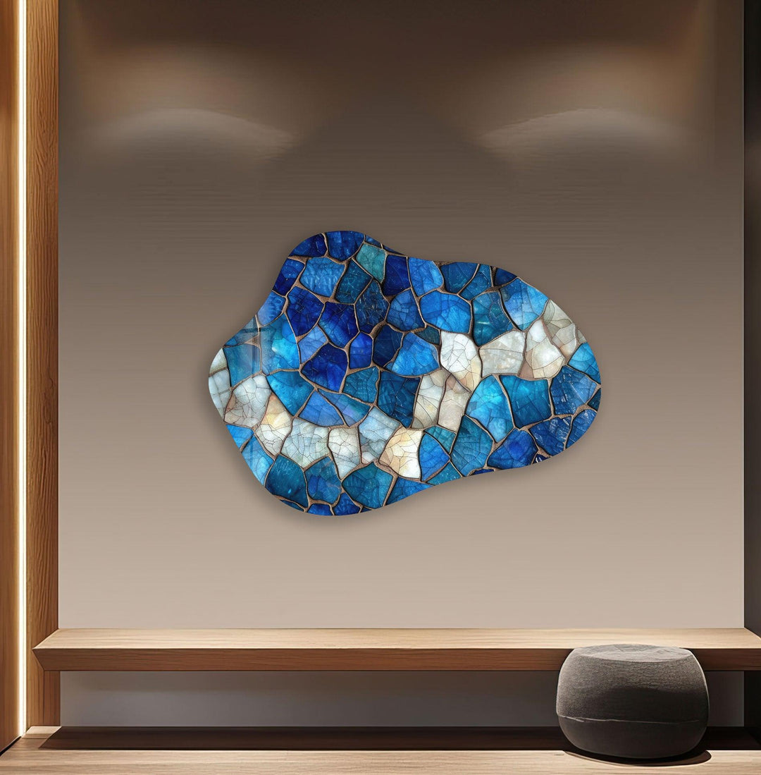 Stylish Blue Stained Glass Wall Art, glass photo prints, glass picture prints
