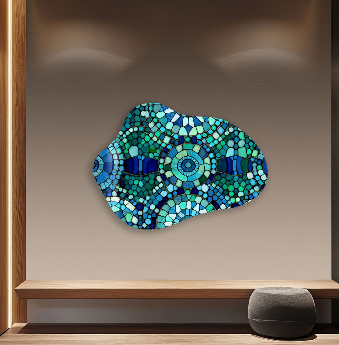 Mosaic Pattern Green Irregular Glass Wall Art, print picture on glass, Tempered Glass Wall Art
