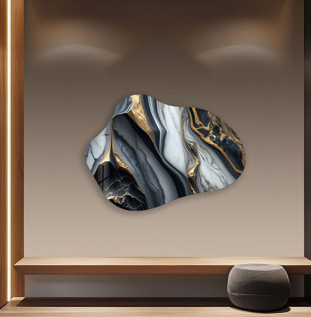 Gray & Gold Marble Irregular Glass Wall Art, Glass Printing Wall Art, Print photos on glass
