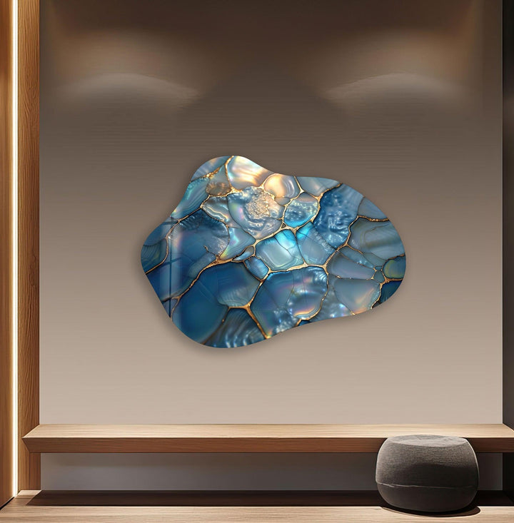 Stylish Blue Abstract Irregular Glass Wall Art, glass art painting, glass art for the Wall
