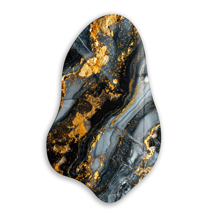 Gold & Gray Marble Irregular Glass Wall Art, glass pictures for Wall, glass prints wall art
