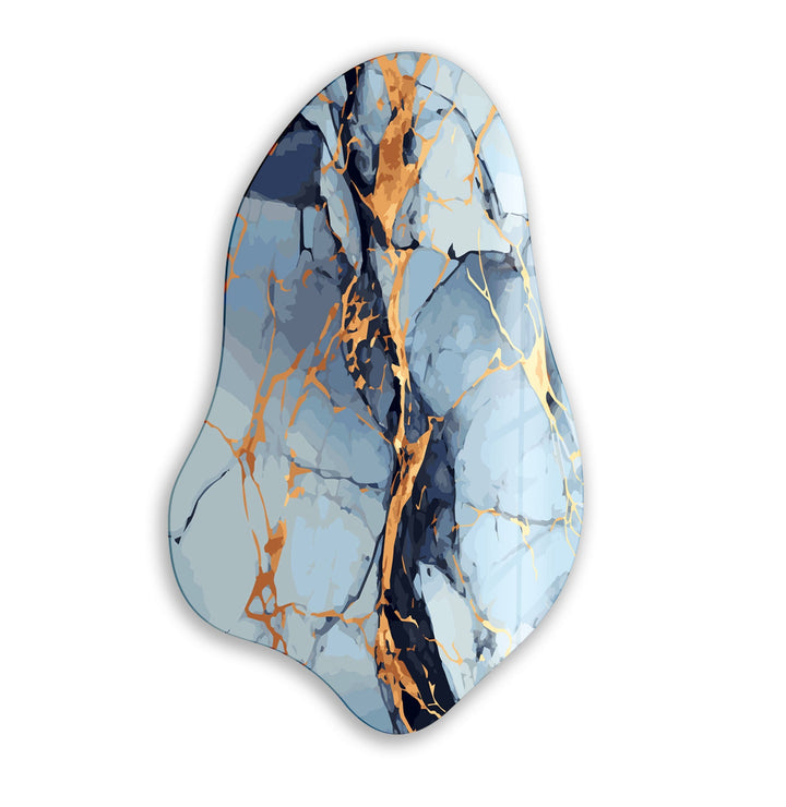 Blue & Gold Marble Irregular Glass Wall Art, Glass Printing Wall Art, Print photos on glass
