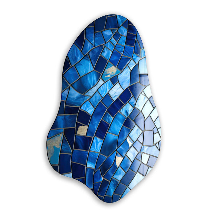 Navy Blue Mosaic Stylish Glass Wall Art, glass image printing, glass prints from photos
