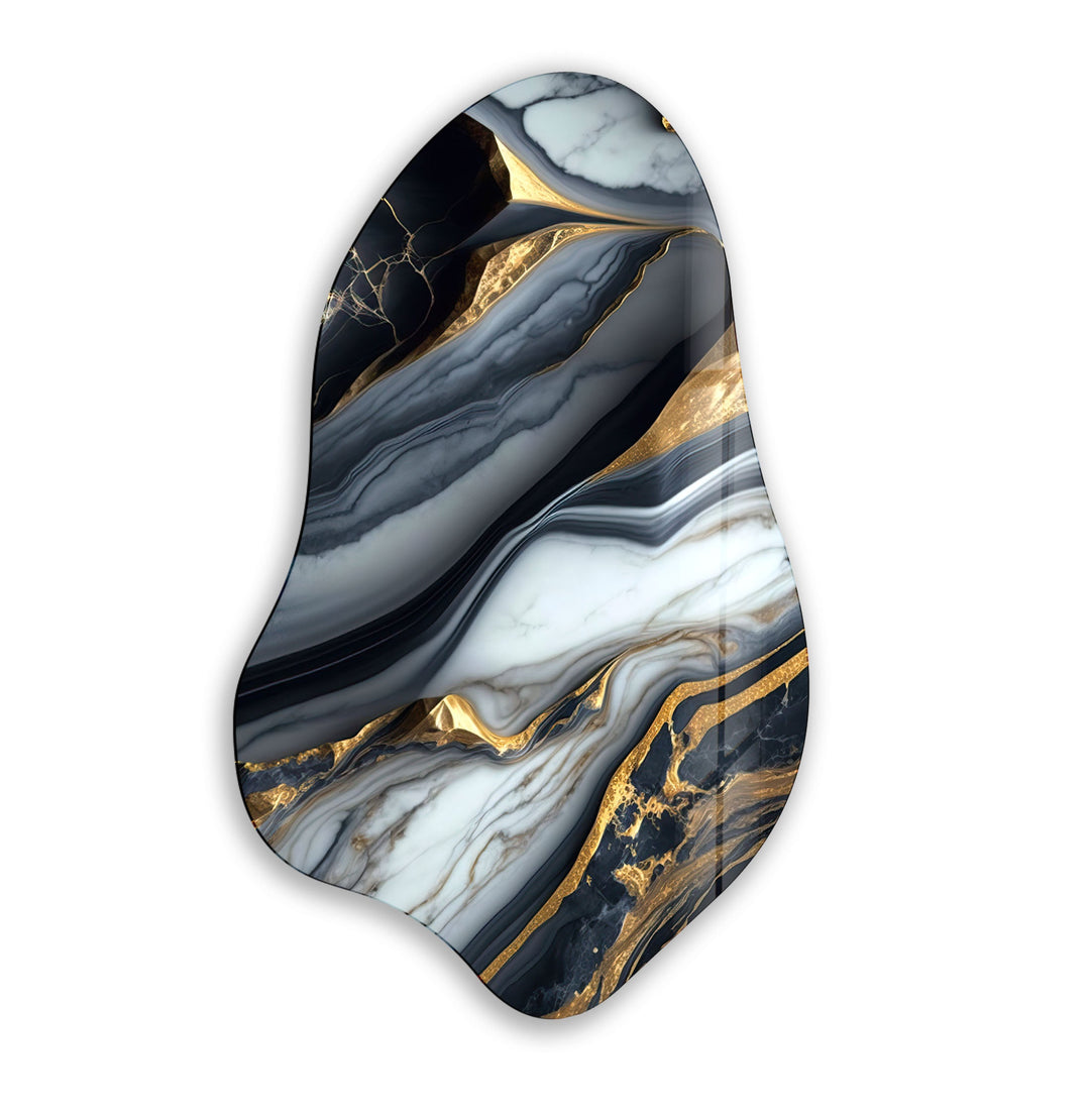 Gray & Gold Marble Irregular Glass Wall Art, glass pictures for Wall, glass prints wall art
