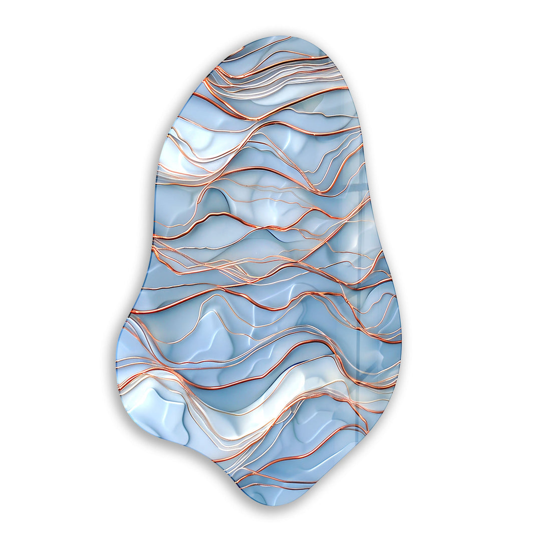 Abstract Blue Waves Irregular Glass Wall Art, glass pictures for Wall, glass prints wall art
