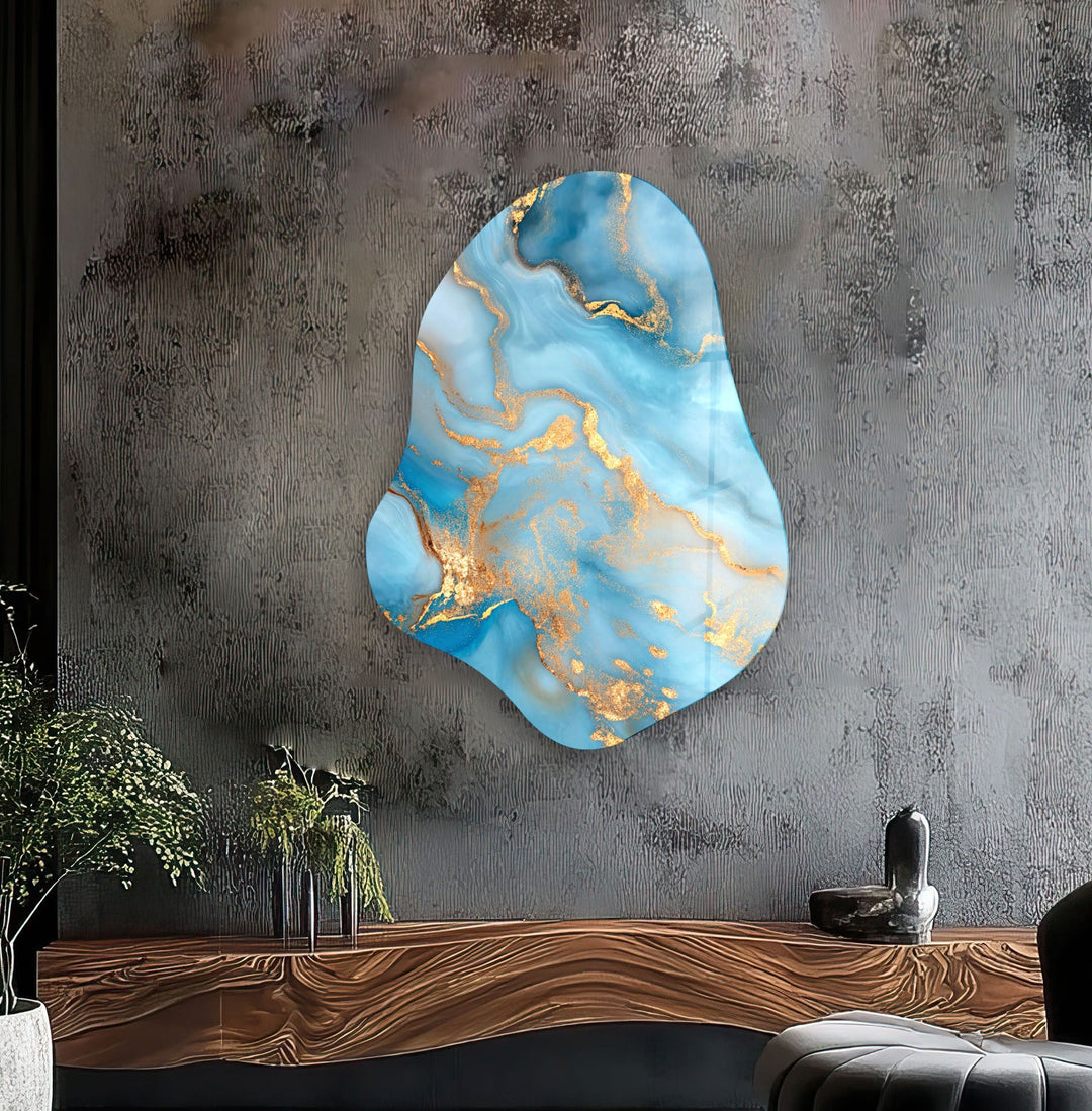 Stylish Blue Marble Irregular Glass Wall Art, photo print on glass, prints on glass wall art
