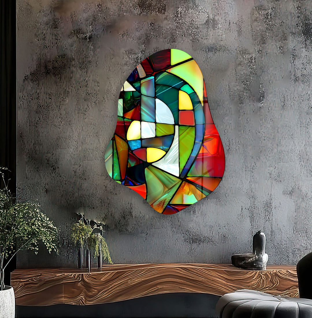 Stylish Red Stained Glass Wall Art, glass art painting, glass art for the Wall
