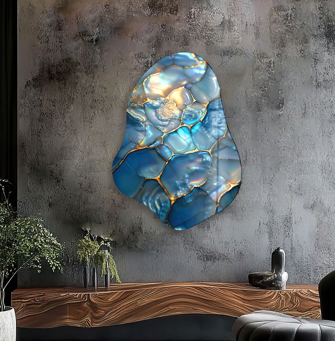 Stylish Blue Abstract Irregular Glass Wall Art, art glass wall art, glass wall art pictures
