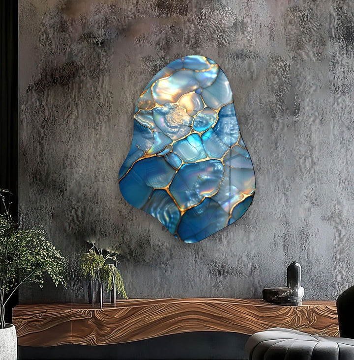 Stylish Blue Abstract Irregular Glass Wall Art, art glass wall art, glass wall art pictures
