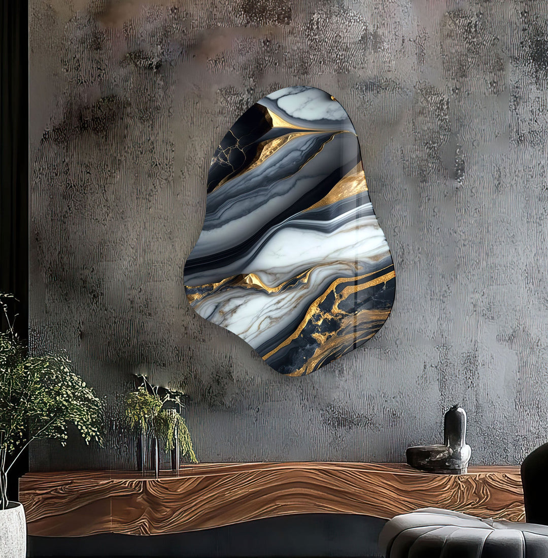 Gray & Gold Marble Irregular Glass Wall Art, art glass wall art, glass wall art pictures
