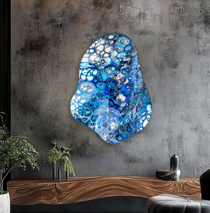 Abstract Blue Watercolor Irregular Glass Wall Art, art glass wall art, glass wall art pictures
