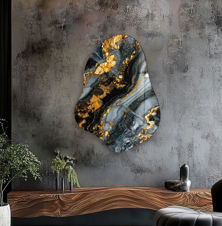 Gold & Gray Marble Irregular Glass Wall Art, art glass wall art, glass wall art pictures
