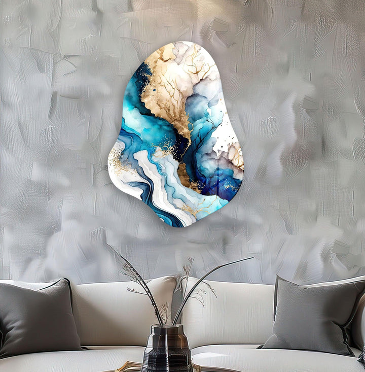 Blue Abstract Alcohol Ink Glass Wall Art, glass image printing, glass prints from photos
