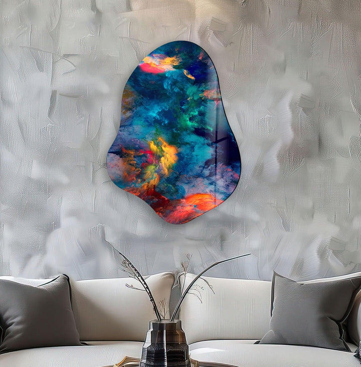 Stunning Blue Marble Glass Wall Art, glass art painting, glass art for the Wall
