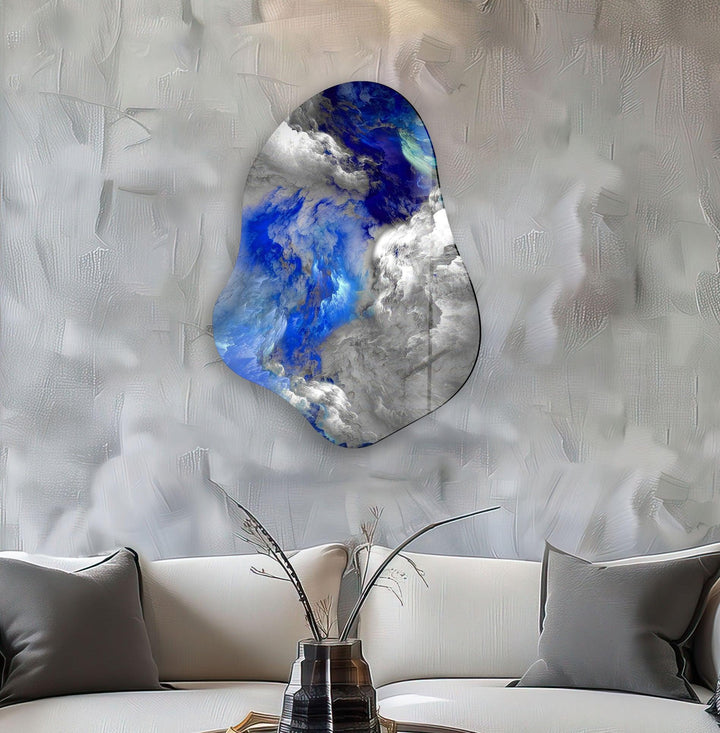 Blue & Grey Abstarct Glass Wall Art, glass art painting, glass art for the Wall
