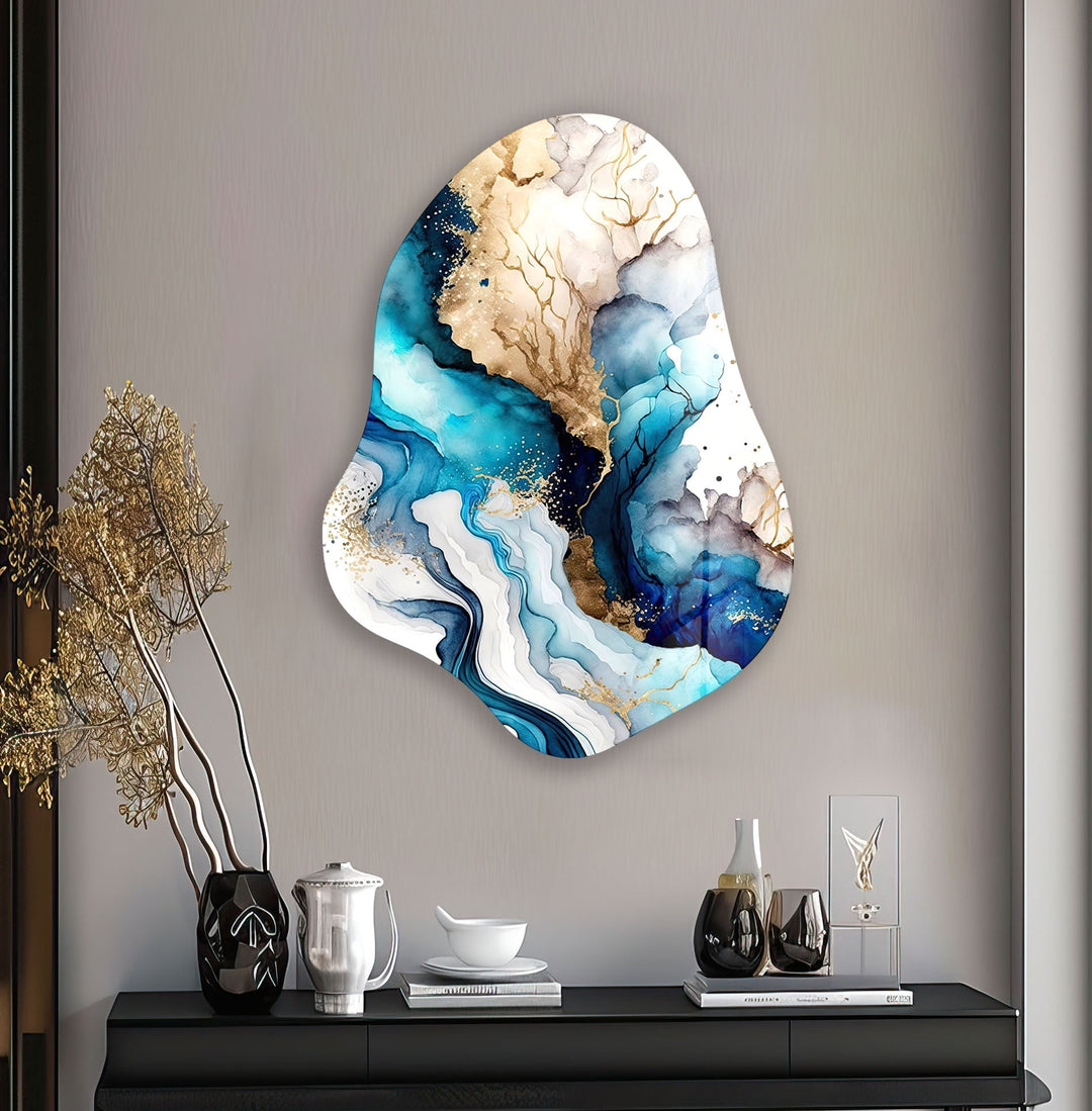 Blue Abstract Alcohol Ink Glass Wall Art, glass art painting, glass art for the Wall
