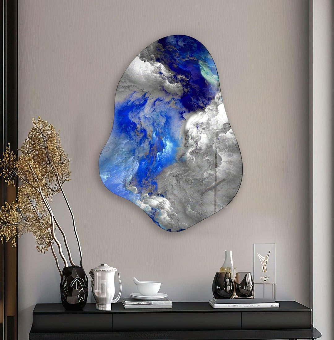 Blue & Grey Abstarct Glass Wall Art, glass photo prints, glass picture prints
