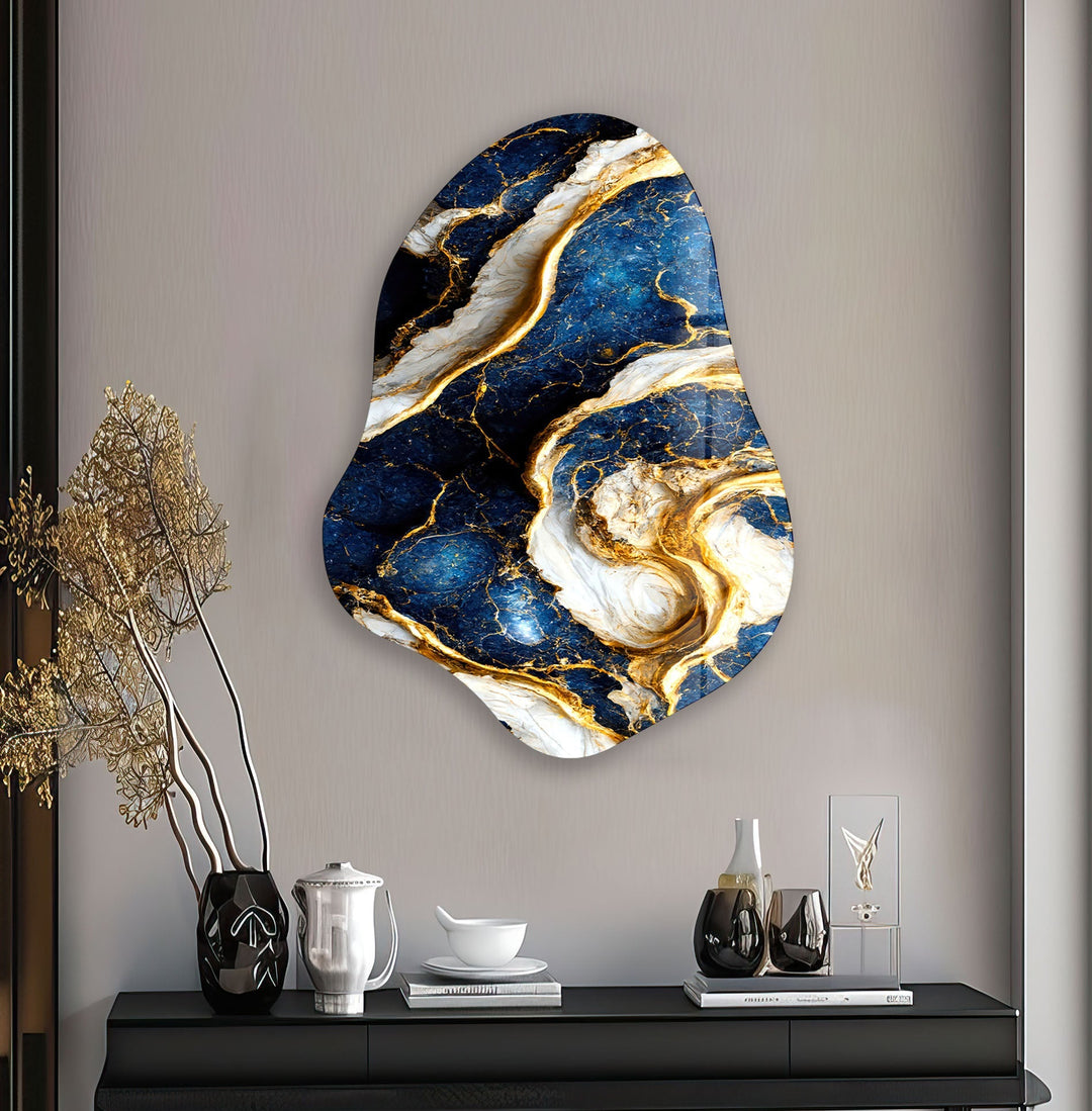 Stunning Blue Marble Glass Wall Art, glass art painting, glass art for the Wall
