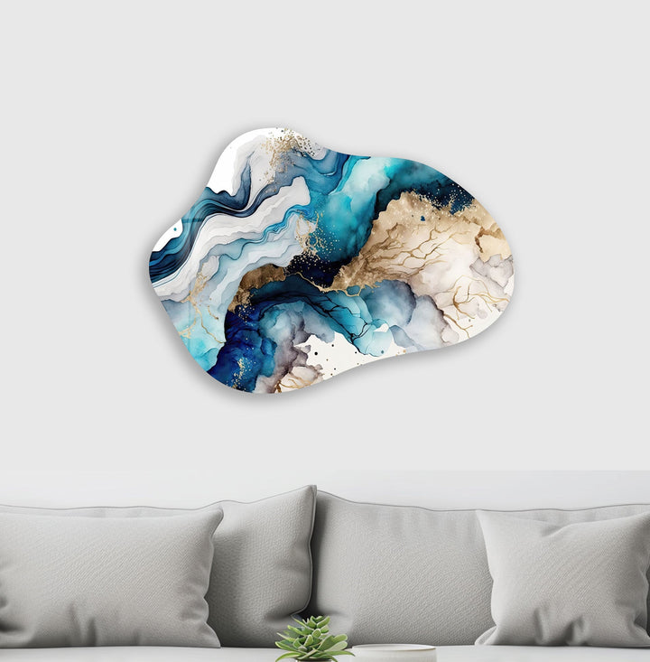 Blue Abstract Alcohol Ink Glass Wall Art, print picture on glass, Tempered Glass Wall Art
