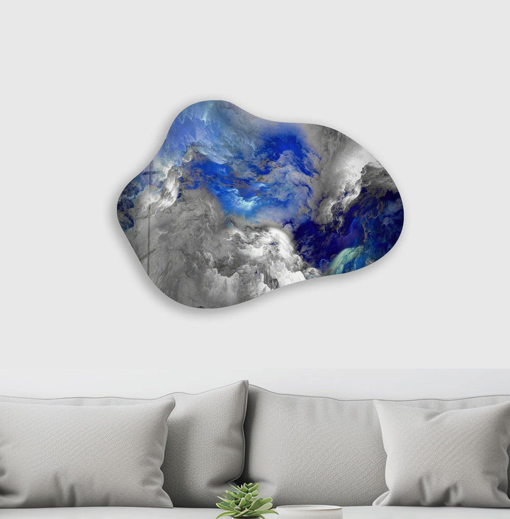 Blue & Grey Abstarct Glass Wall Art, Glass Printing Wall Art, Print photos on glass
