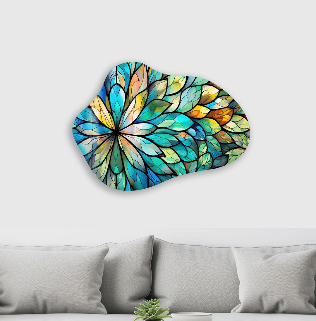 Stained Floral Leaf Glass Wall Art, print picture on glass, Tempered Glass Wall Art
