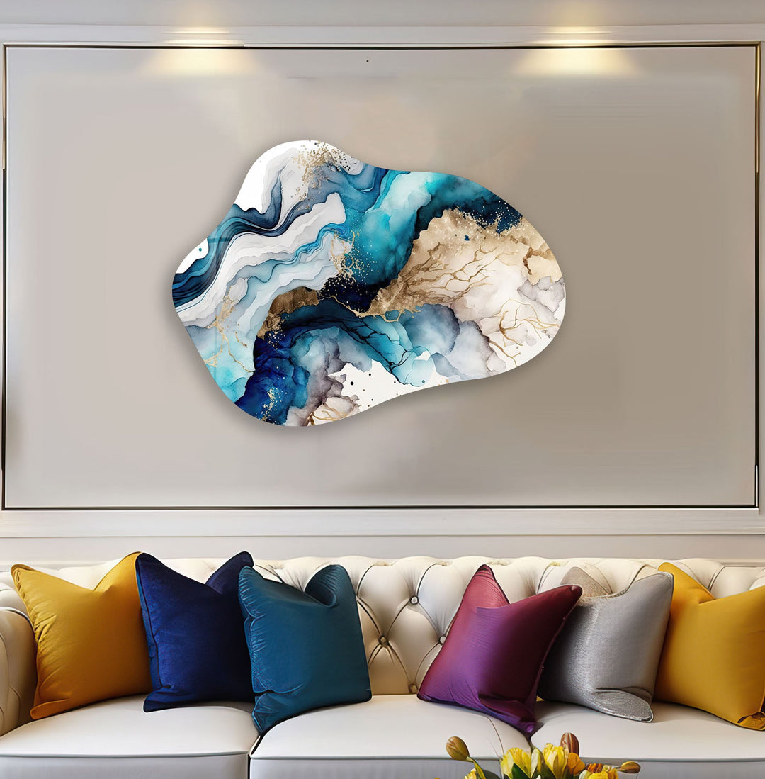 Blue Abstract Alcohol Ink Glass Wall Art, glass photo prints, glass picture prints
