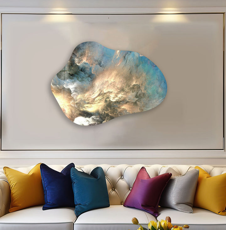 Blue With Light Abstract Glass Wall Art, large glass photo prints, glass wall photos
