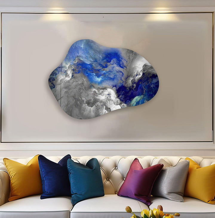 Blue & Grey Abstarct Glass Wall Art
, print picture on glass, Tempered Glass Wall Art
