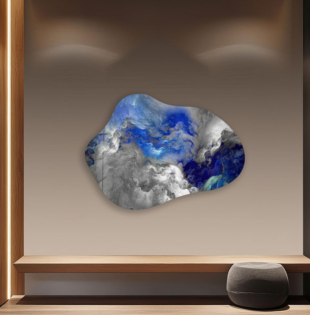 Blue & Grey Abstarct Glass Wall Art, glass pictures for Wall, glass prints wall art
