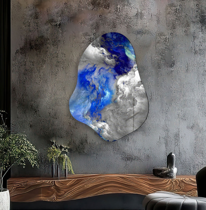 Blue & Grey Abstarct Glass Wall Art, glass image printing, glass prints from photos
