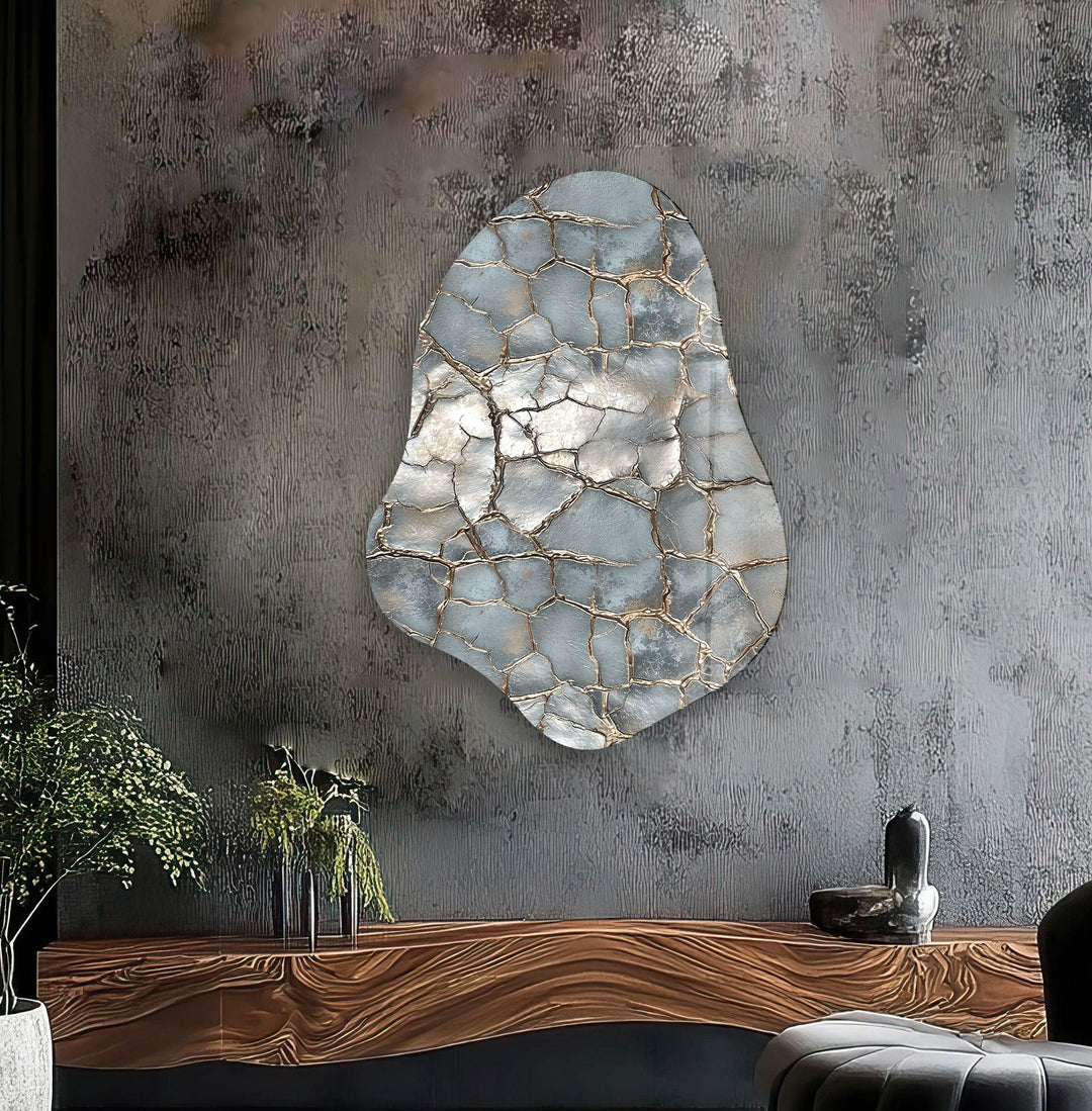 Modern Silver Decorative Glass Wall Art, glass art painting, glass art for the Wall
