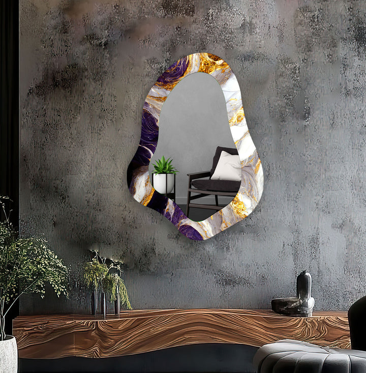 Elegant Purple Marble Decorative Wall Mirror