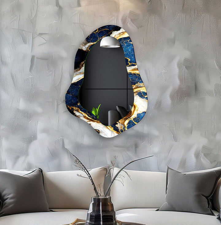 Blue & Gold Marble Bathroom Wall Mirror