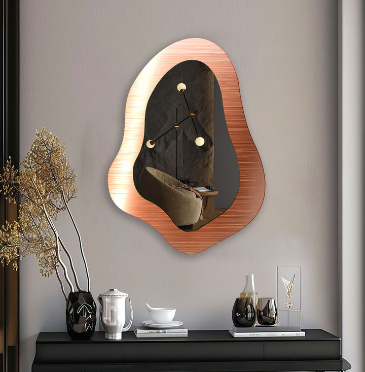 Orange Elegant Irregular Glass Wall Mirror