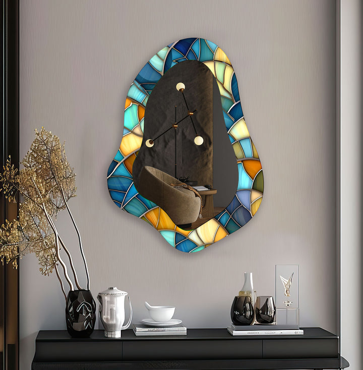 Blue & Yellow Mosaic Irregular Wall Mirror