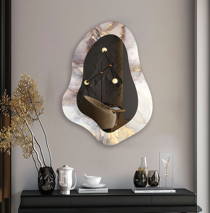 Grey Alcohol Ink Irregular Shape Wall Mirror